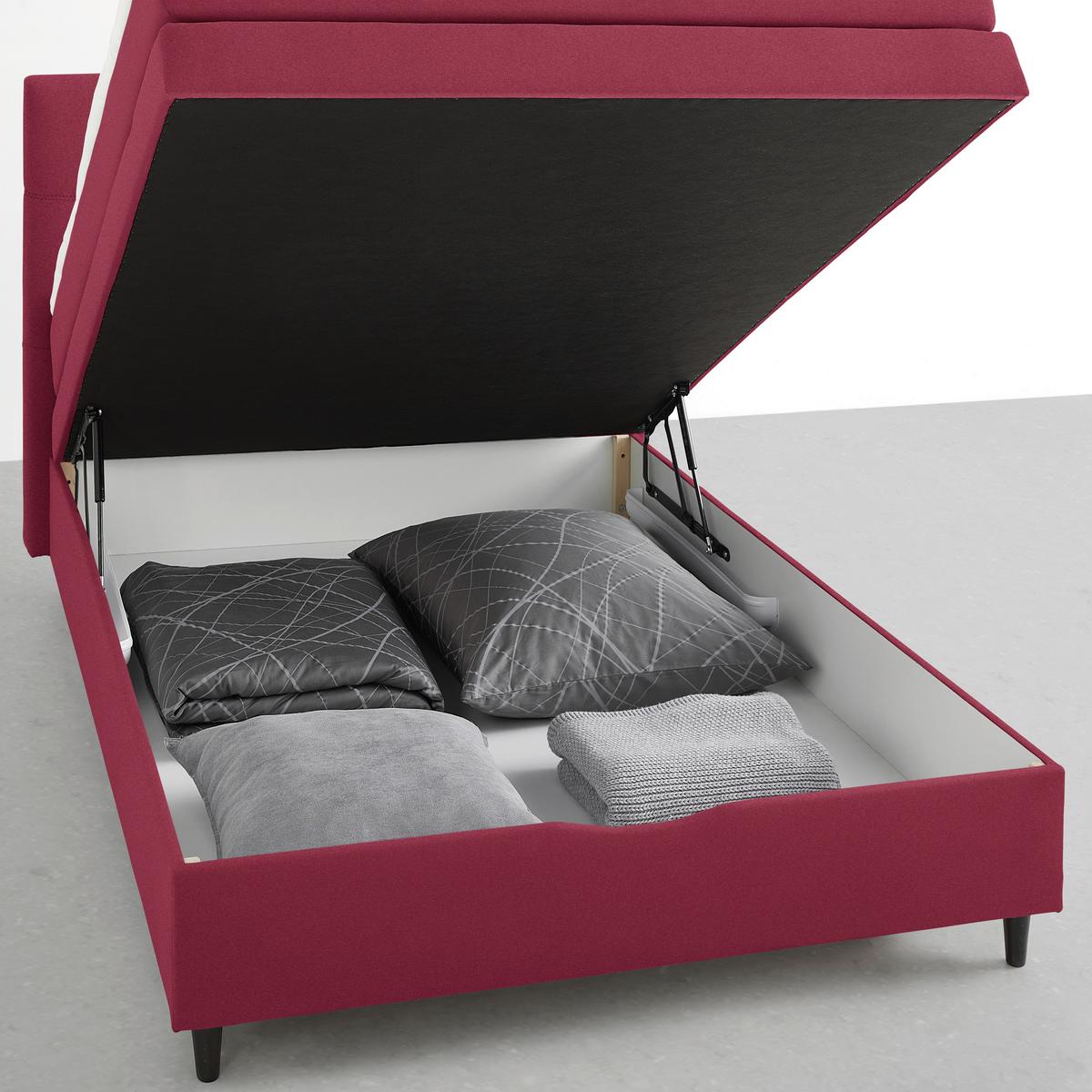 Boxspringbett Miami in Weinrot ca. 140x200cm - Schwarz Hochglanz/Weinrot, KONVENTIONELL, Holz/Holzwerkstoff (140/200cm) - Mömax