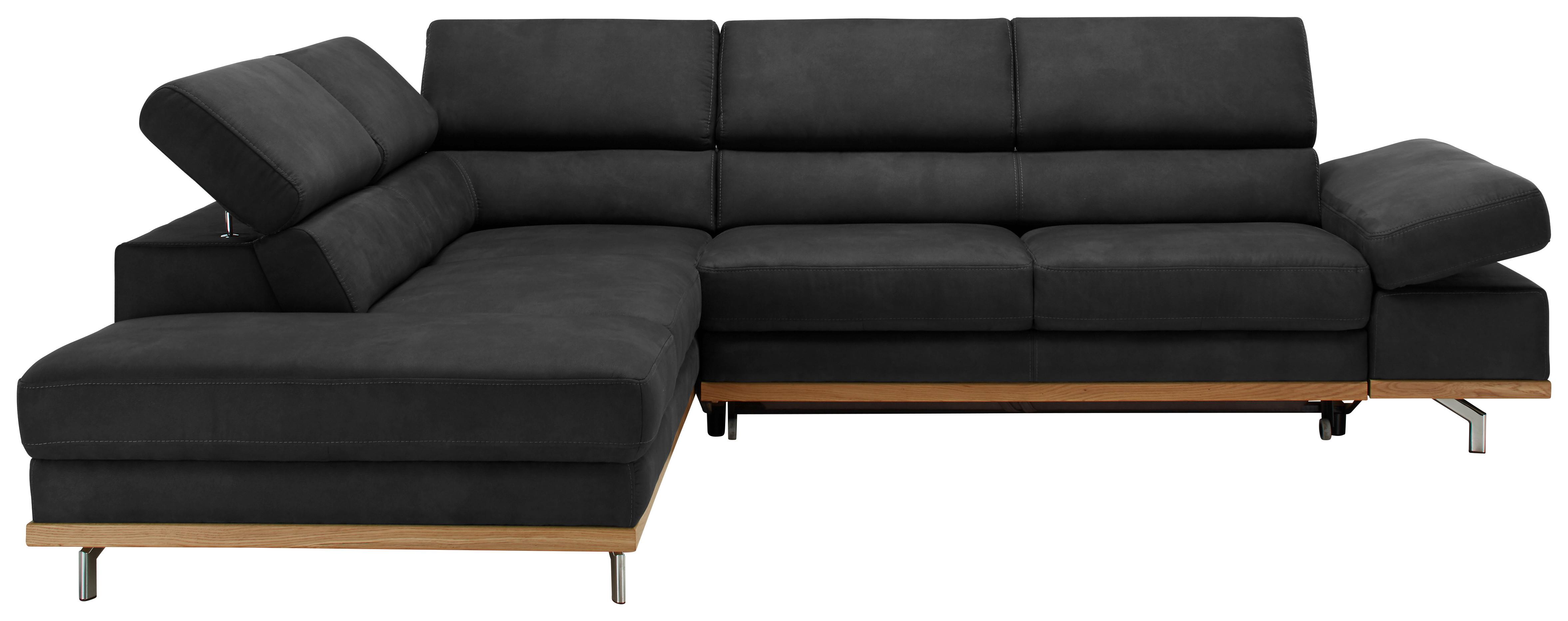 Wohnlandschaft Carmen in Schwarz mit Bettfunktion - Chromfarben/Schwarz, KONVENTIONELL, Holz/Textil (226/292cm) - Mömax