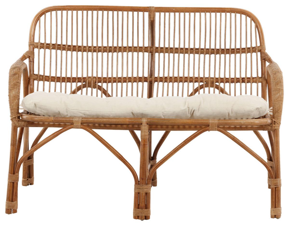 Loungsofa Nella Rattan ca. 130x93x82 cm - Weiß/Naturfarben, KONVENTIONELL, Holz (130/93/82cm) - Gardenson