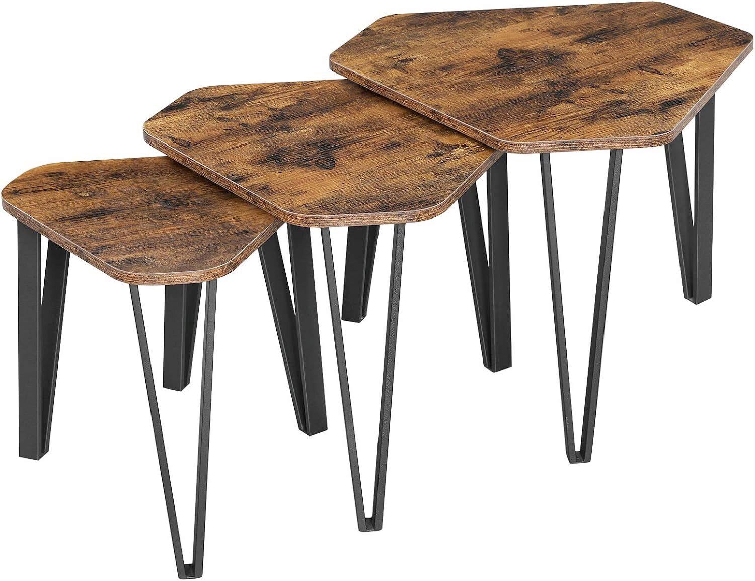 Beitstelltisch 3er-Set in Schwarz, Dunkelbraun - Dunkelbraun/Schwarz, Trend, Holzwerkstoff/Metall (58,5/45,5/58,5cm) - MID.YOU