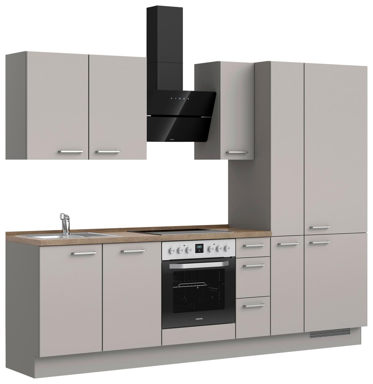 Küchenblock Touch High m. Geräten Grau - Eiche dunkel/Edelstahlfarben, MODERN, Holzwerkstoff/Metall (270cm) - Nobilia