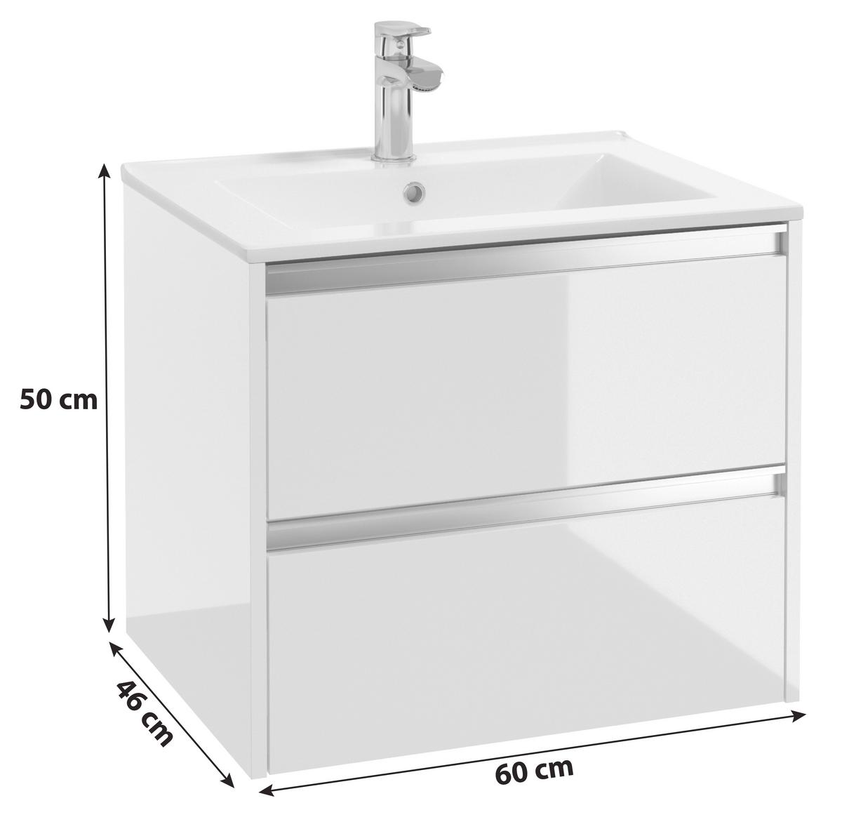 SZAFKA Z UMYWALKĄ NENA BIAŁY 60 CM - biały/kolor aluminiowy, Basics, materiał drewnopochodny/metal (60cm) - MID.YOU