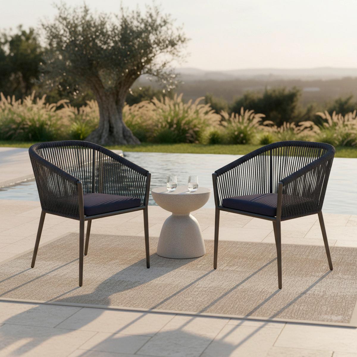 Gartensessel-Set 2-er Benicia Blau aus Metall/Textil - Blau/Schwarz, MODERN, Textil/Metall (55/76/63cm) - Bessagi Garden