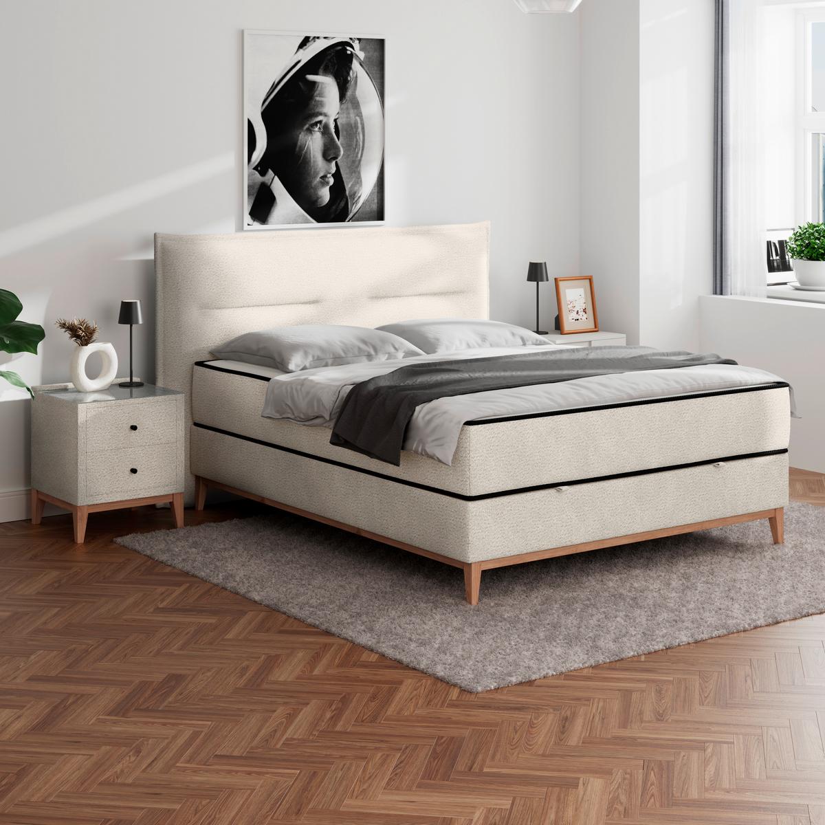 Pat box SMILE - crem, Konventionell, lemn/metal (160/200cm) - Premium Living