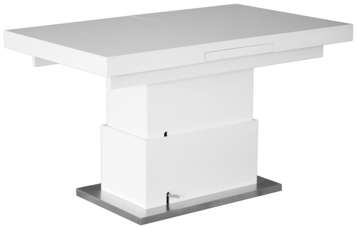 Couchtisch 2in1 in Weiß ca. 133-170x51-77x80cm - Edelstahlfarben/Weiß, MODERN, Holzwerkstoff/Metall (133-170/80/51-77cm) - Based