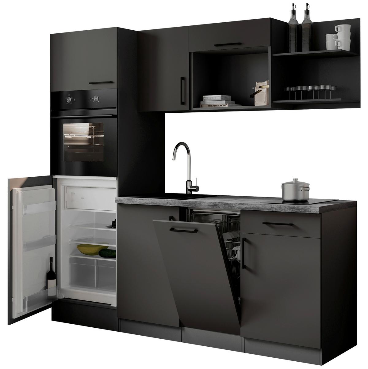 Küchenblock Oliver m. Geräten Grau - Grau, Trend, Holzwerkstoff/Metall (205cm) - Respekta