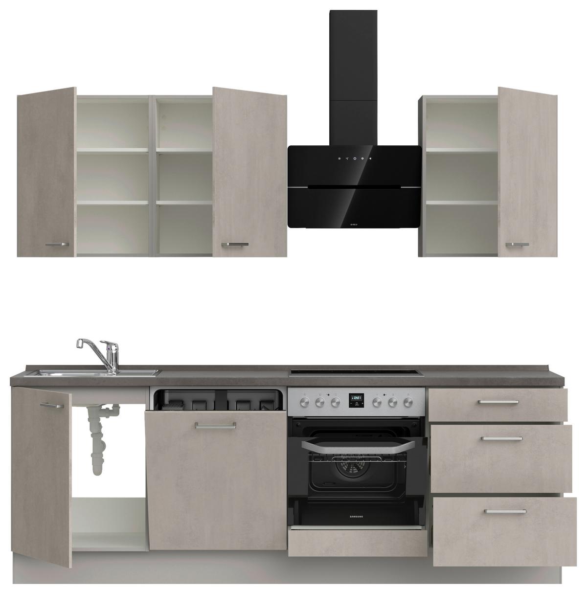Küchenblock Riva High m. Geräten Grau - Schieferfarben/Edelstahlfarben, MODERN, Holzwerkstoff/Metall (240cm) - Nobilia