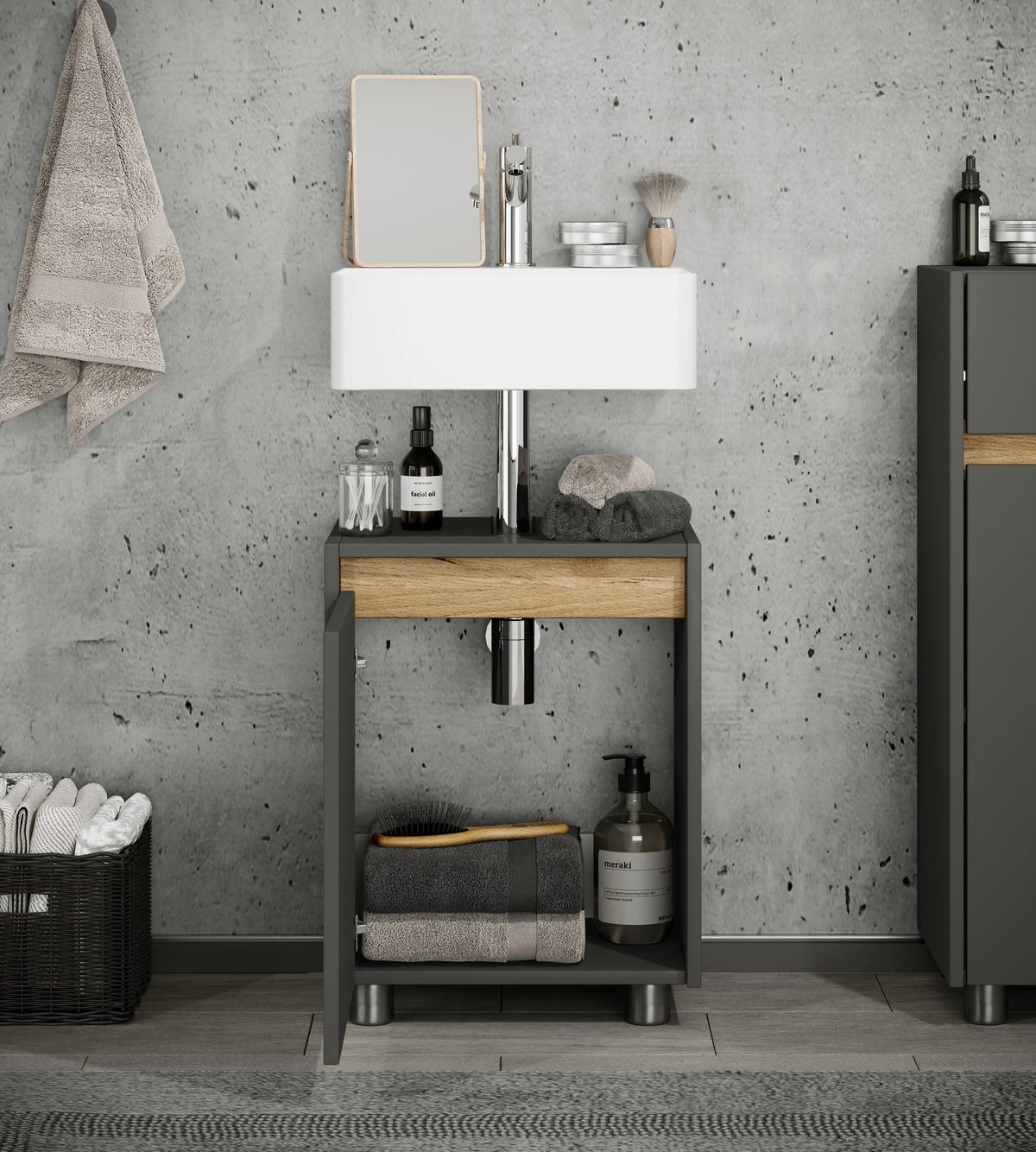 Waschbeckenunterschrank Cosila - Honigeiche/Anthrazit, Trend, Holzwerkstoff/Kunststoff (42/55/33cm) - MID.YOU