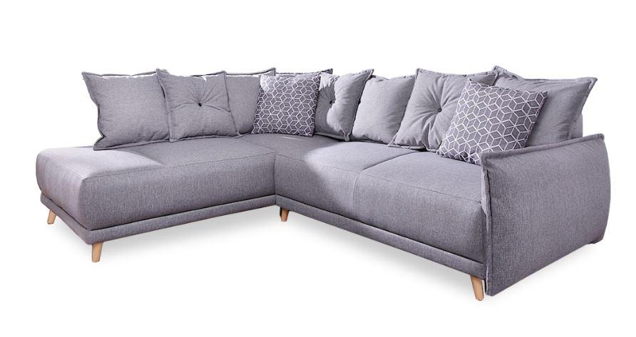 Eckschlafsofa in Hellgrau ´LAZY LUKKA DUNKELGRAU´ - Hellgrau/Kieferfarben, Basics, Holz/Textil (190/235cm) - MID.YOU