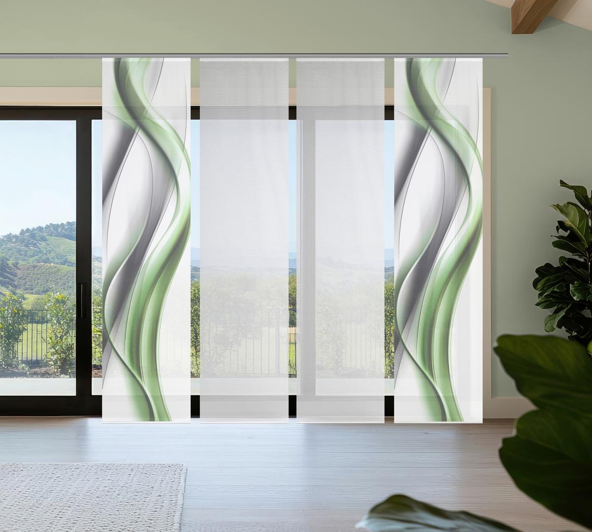 ZASŁONA PANELOWA CARA 4-CZĘŚCIOWY - zielony/biały, Design, tkanina (60/260cm)