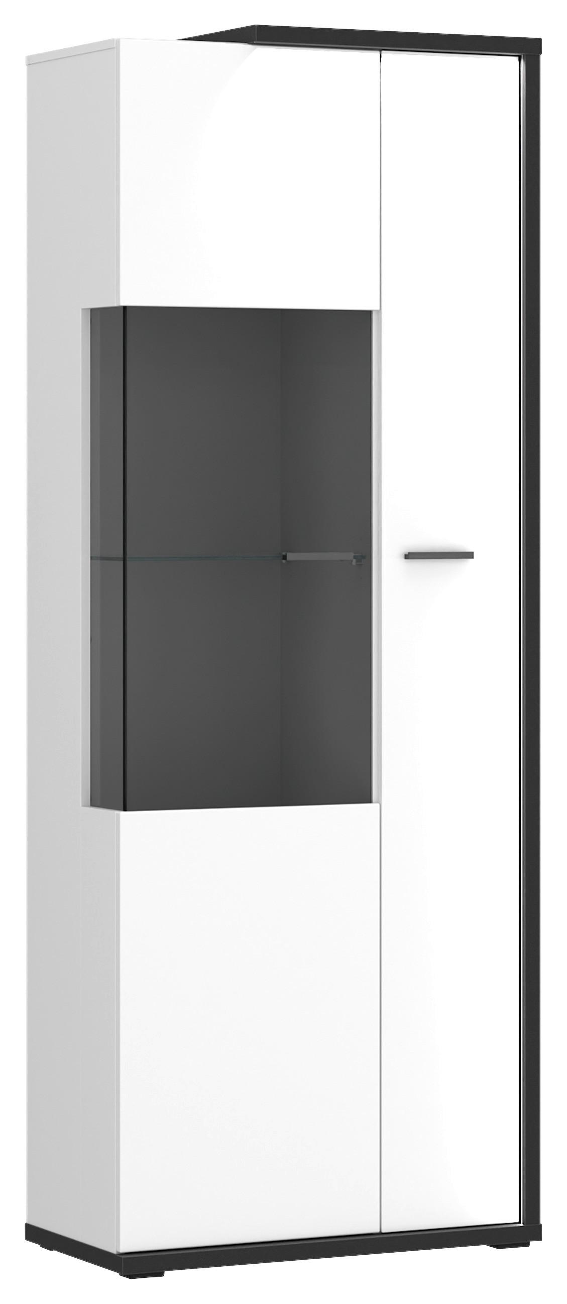 Vitrină AMBIENTE PLUS - alb/alb lucios intens, Modern, sticlă/material pe bază de lemn (73,4/199,1/43,6cm) - Modern Living