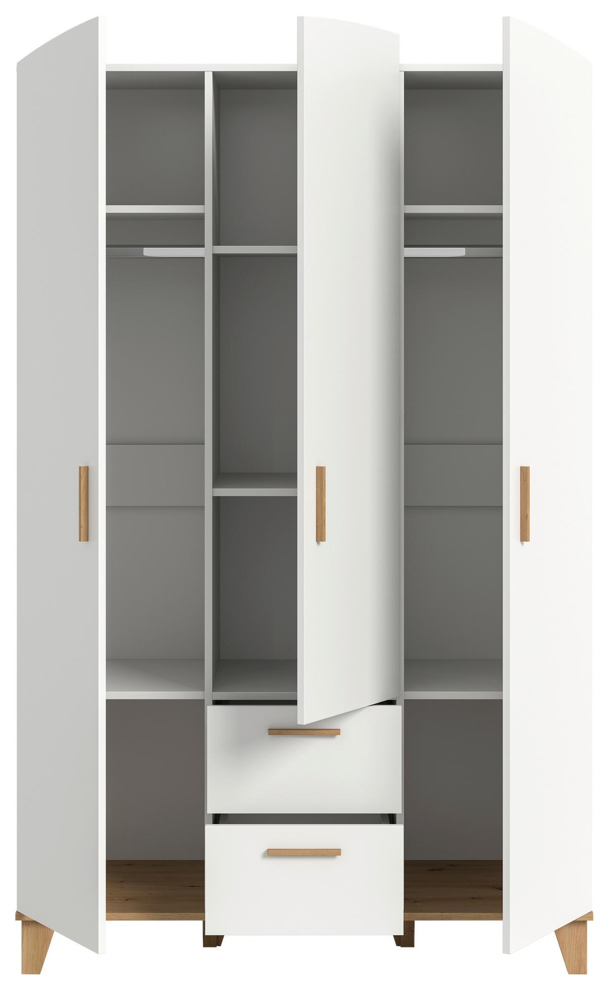 Drehtürenschrank STELLA Weiß, Eiche Artisan - Weiß/Eiche Artisan, ROMANTIK / LANDHAUS, Holzwerkstoff/Kunststoff (122cm) - Livetastic