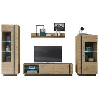 Wohnwand Clair Grau/Eiche Artisan - Eiche Artisan/Grau, Design, Glas/Holzwerkstoff (340/194/40cm) - MID.YOU