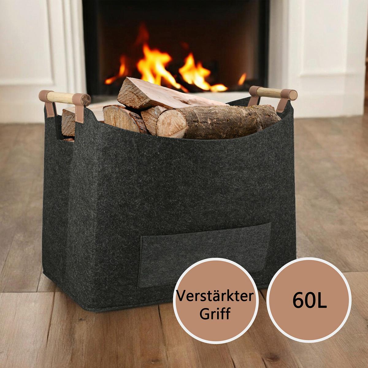 Kaminkorb Dunkelgrau - Dunkelgrau, Basics, Textil (45/40/32cm)