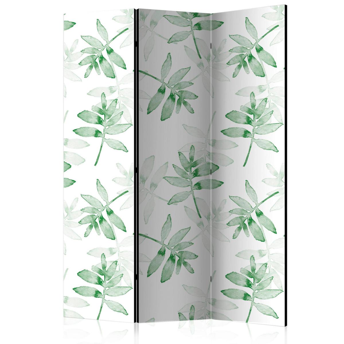 Paravan Watercolor Branches, 3-Delni, Dvostranski - zelena/bela, Basics, tekstil/les (135/172/3cm) - artgeist