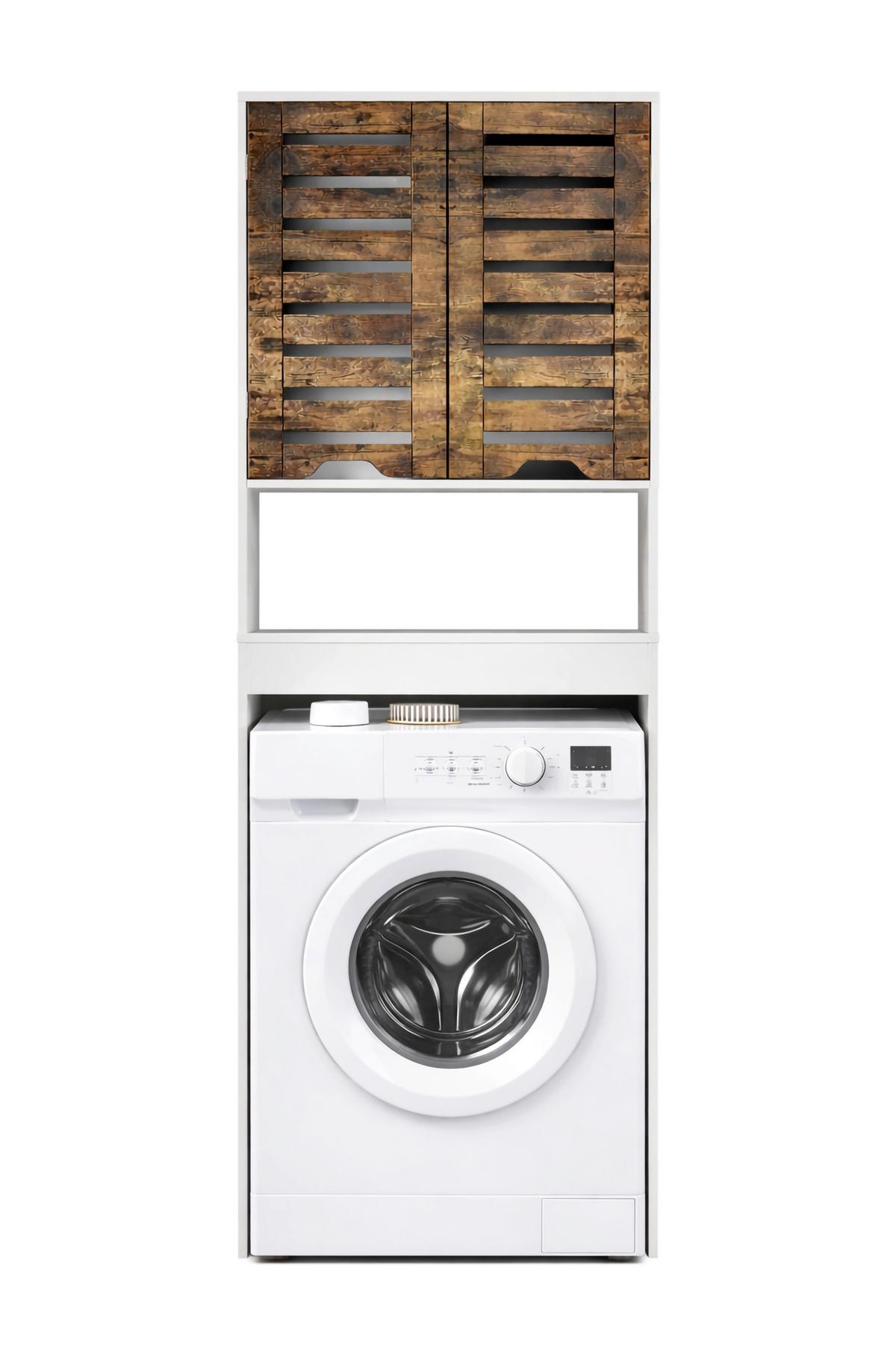 Waschmaschinenschrank Flonali - Weiss/Eichefarben, Trend, Holzwerkstoff (63/179/23cm) - MID.YOU