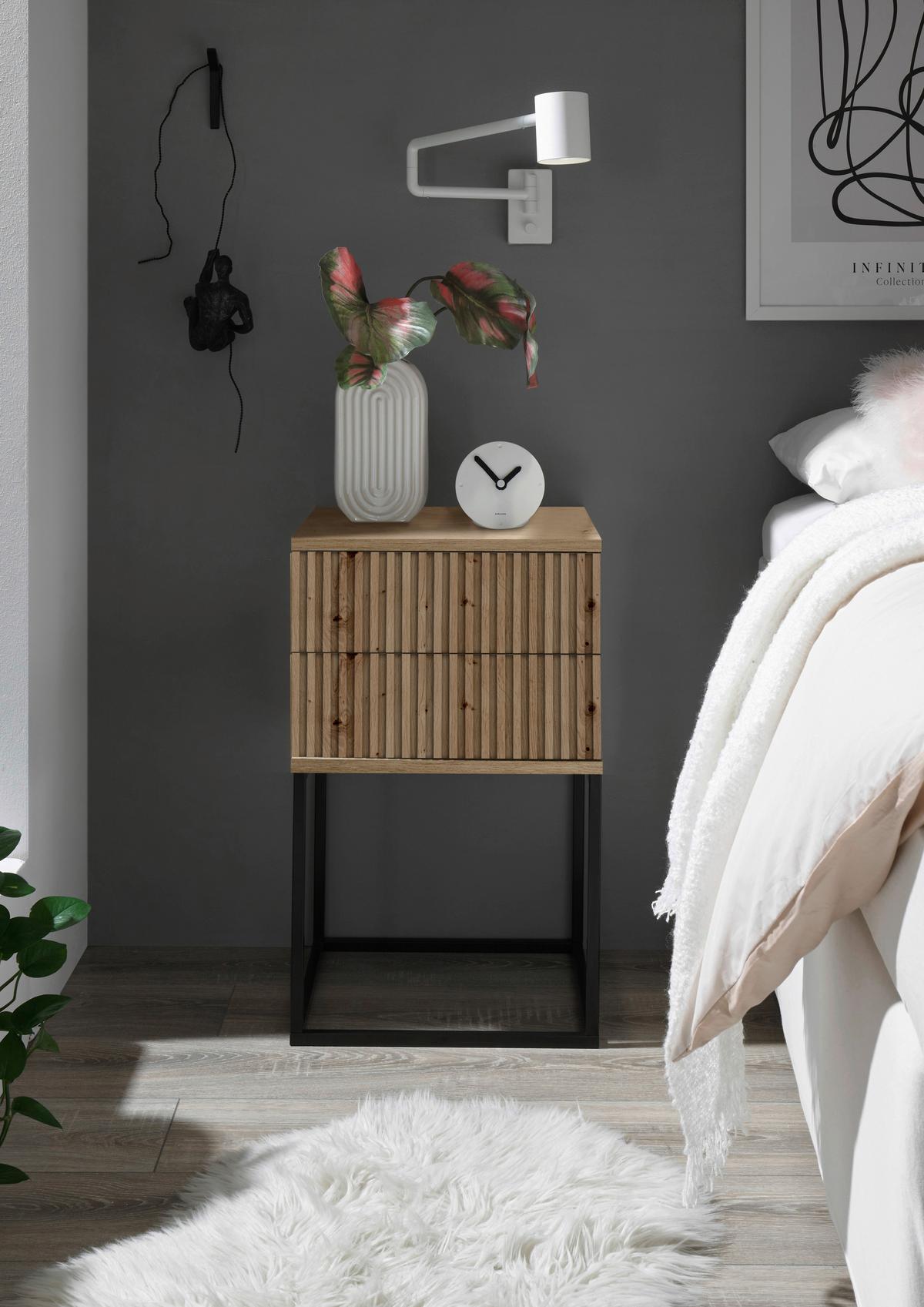 SZAFKA NOCNA MARLE - czarny/dąb artisan, Modern, materiał drewnopochodny/metal (40/65/38,5cm) - Livetastic