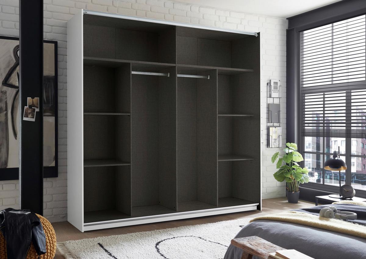 Dulap cu uși culisante NOEMI - alb, Trend, sticlă/material pe bază de lemn (215/210/60cm) - Modern Living