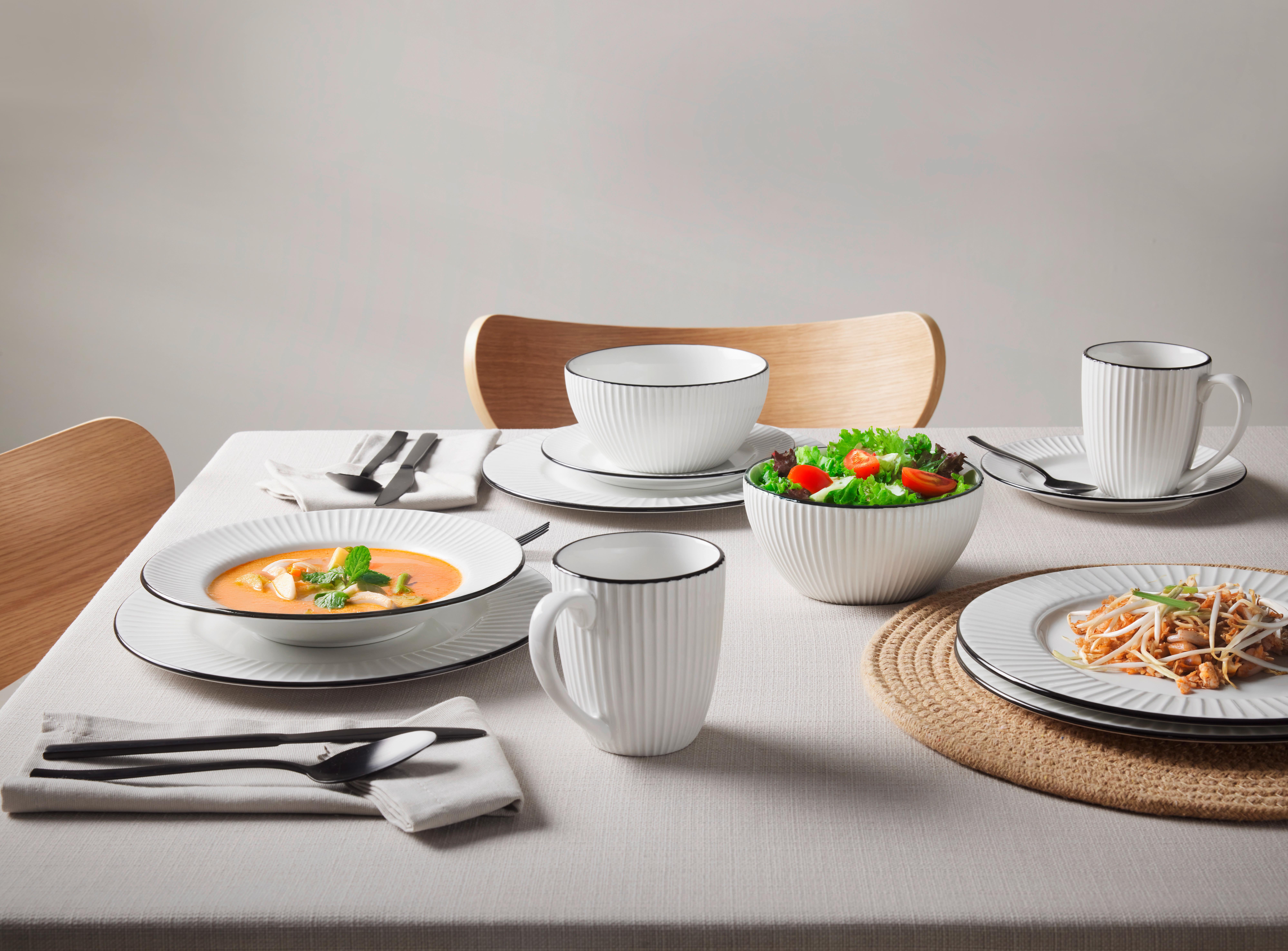 Kombiservice Jiri Weiß, 20-teilig - Schwarz/Weiß, MODERN, Keramik - Mömax