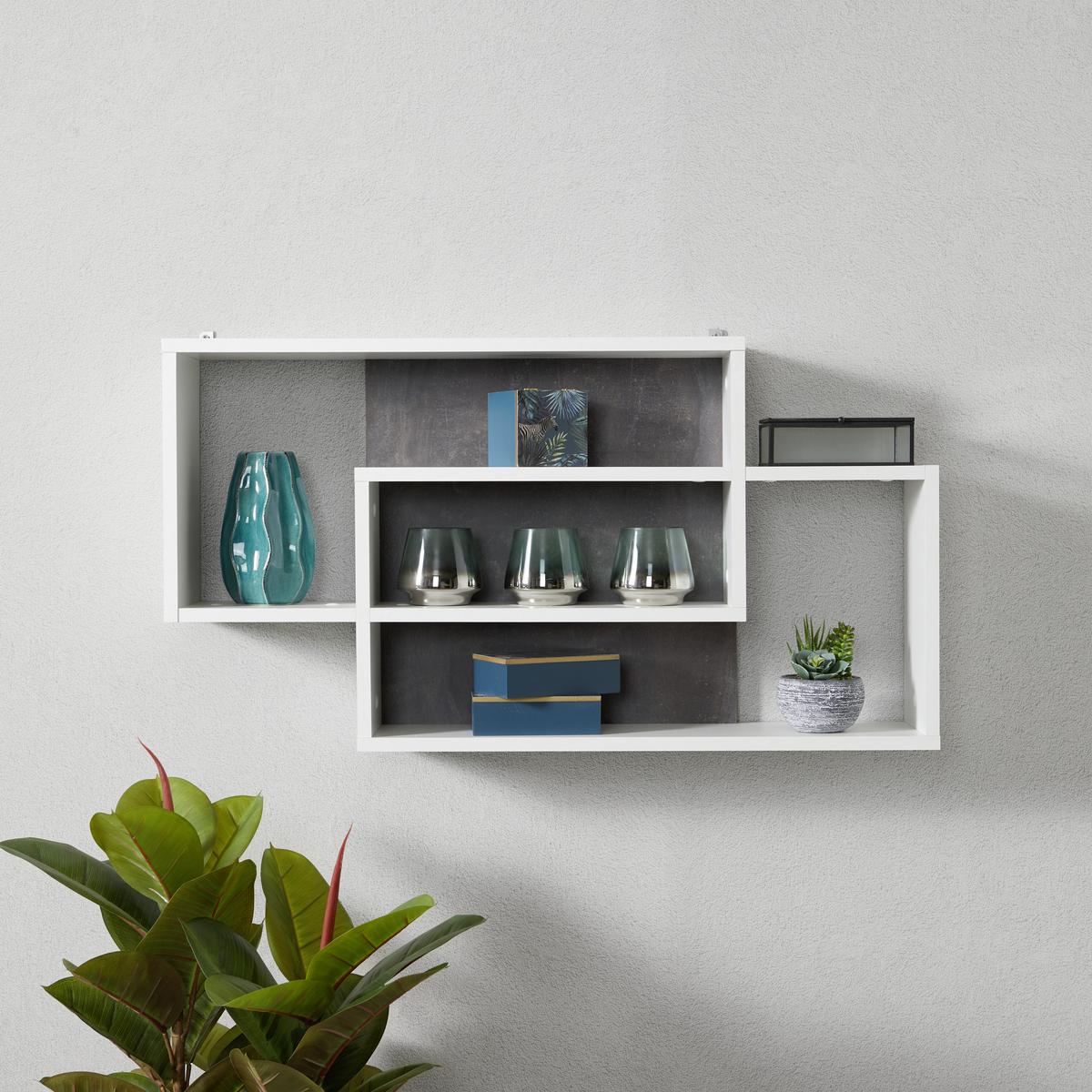 Raft de perete Dream - alb/gri închis, Modern, material pe bază de lemn (90/48/16cm) - Modern Living