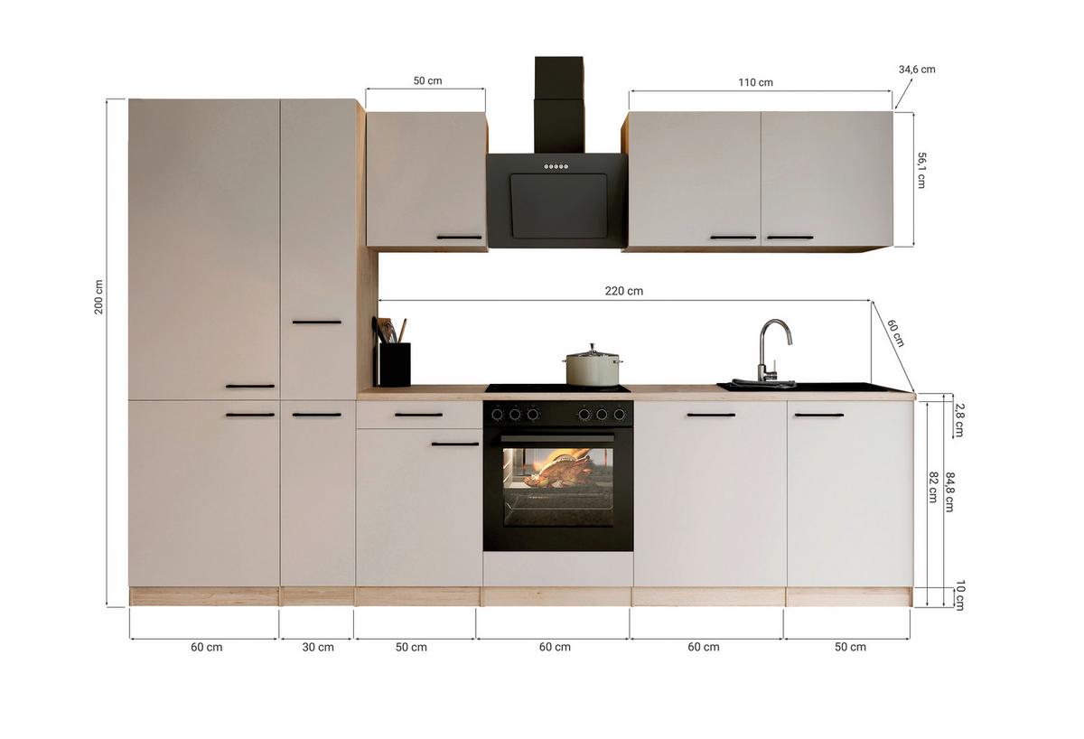 Küchenblock Merle m. Geräten Kaschmir - Kaschmir/Eichefarben, Trend, Holzwerkstoff/Metall (310cm) - Respekta