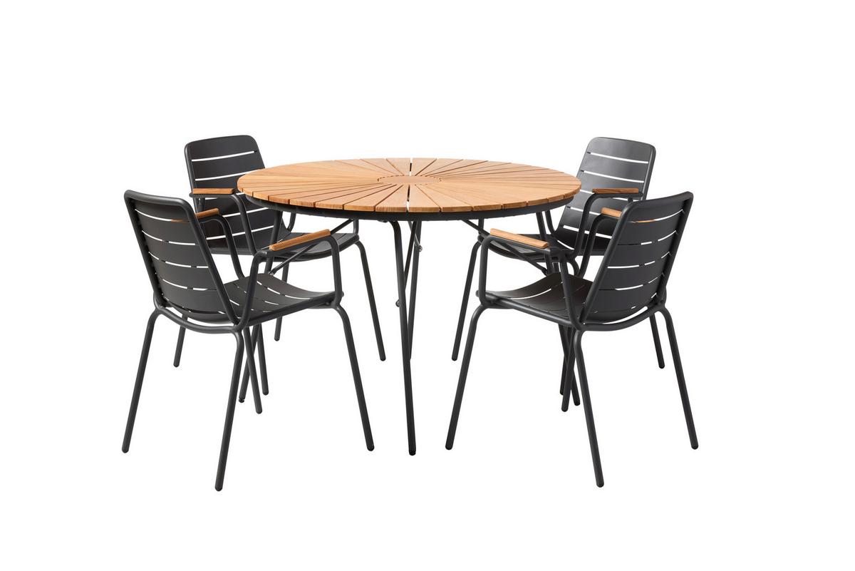 Gartentischgruppe Parc Anthrazit/Teak 5-tlg. - Anthrazit/Teakfarben, Natur, Holz/Metall (160/160/78cm) - Gardenson