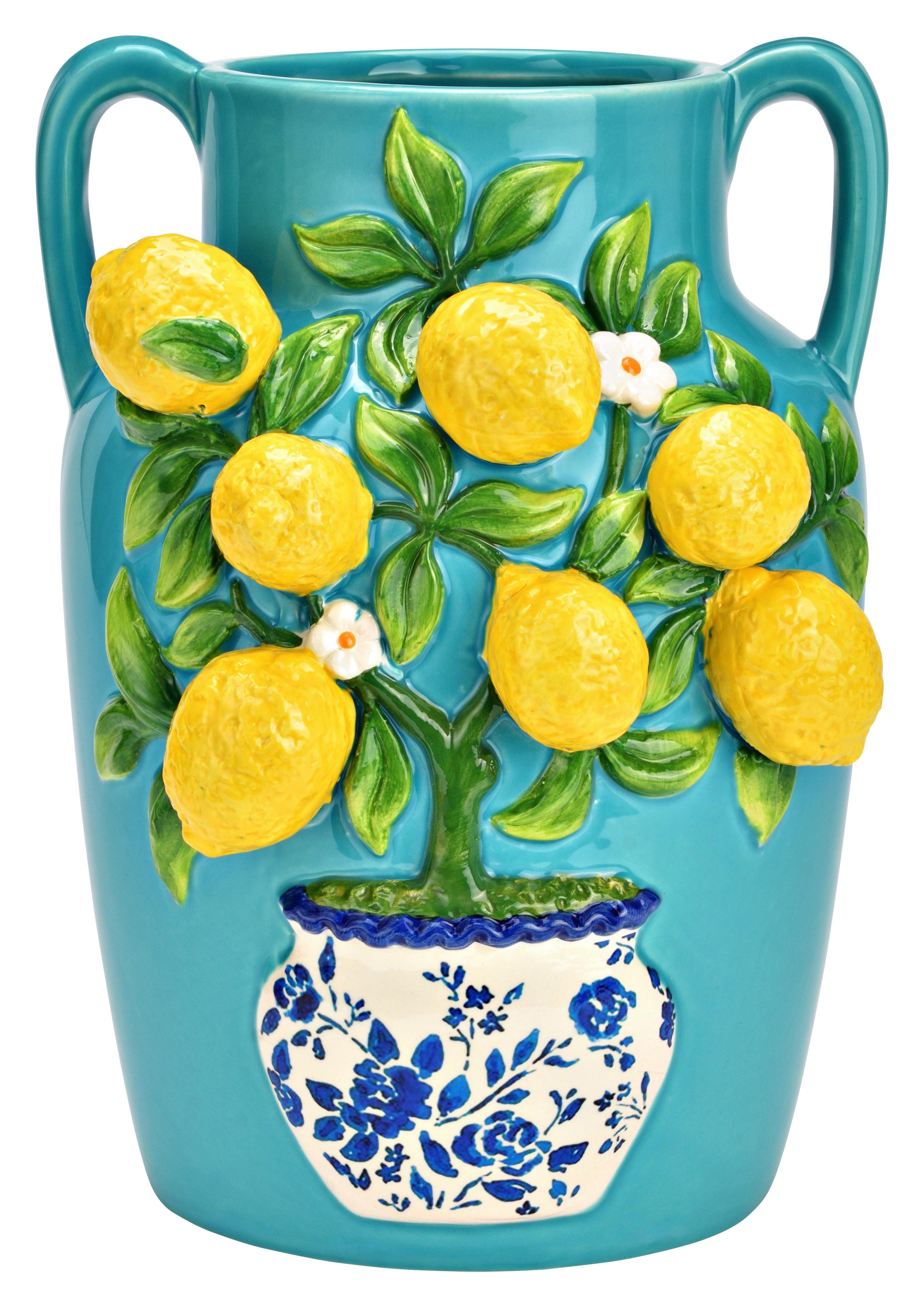 Vase mit 3D Zitronen Dekor Multicolor - Multicolor, Basics, Keramik (19,8/26/19,8cm)