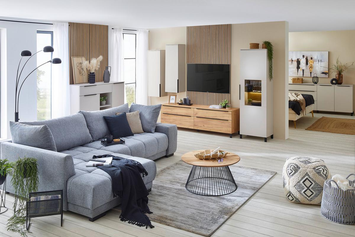 Kommode California in Graphitfarben/Eichefarben - Eichefarben/Graphitfarben, Modern, Holzwerkstoff/Metall (151/98/40cm) - Premium Living