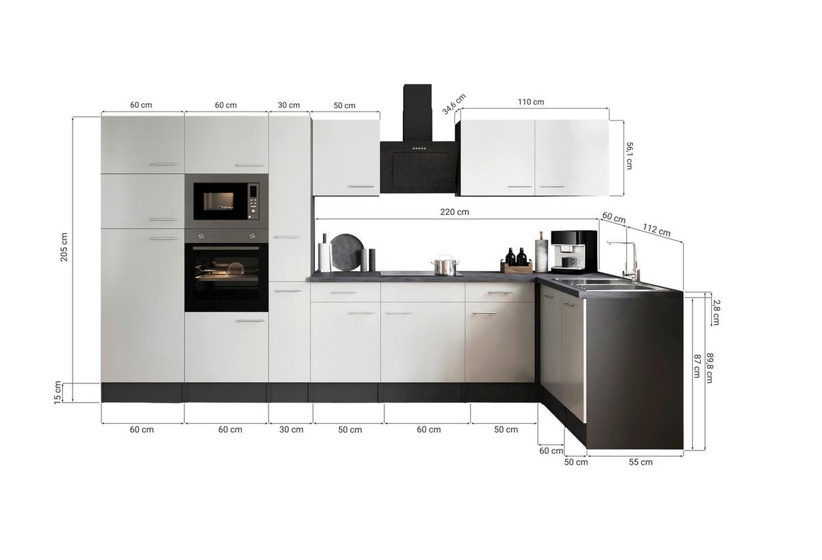 Kotna Kuhinja Z Aparati Oliver, 370x172cm - siva/črna, Design, kovina/leseni material (370/172cm) - Respekta