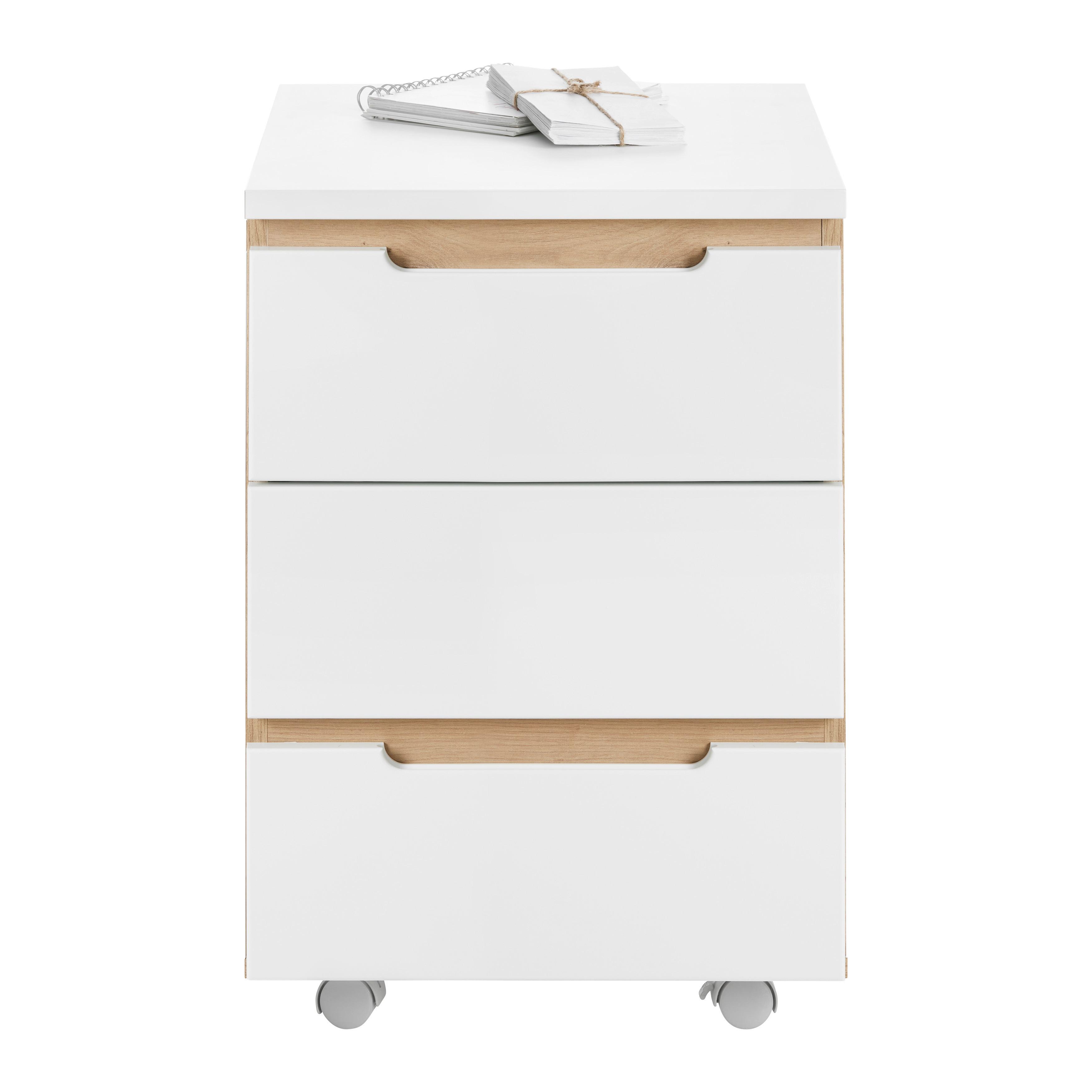 Rollcontainer Dallas Weiß/Eiche Artisan - Silberfarben/Weiß, MODERN, Holzwerkstoff (45/66/55cm) - Mömax