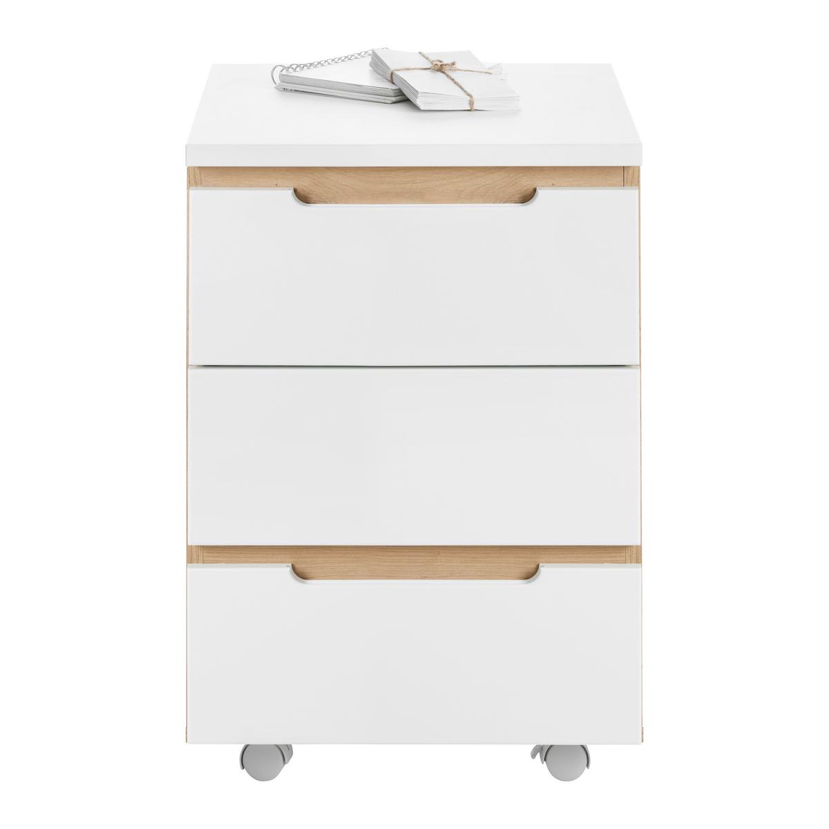 Rollcontainer Dallas Weiß/Eiche Artisan - Silberfarben/Weiß, MODERN, Holzwerkstoff (45/66/55cm) - Mömax