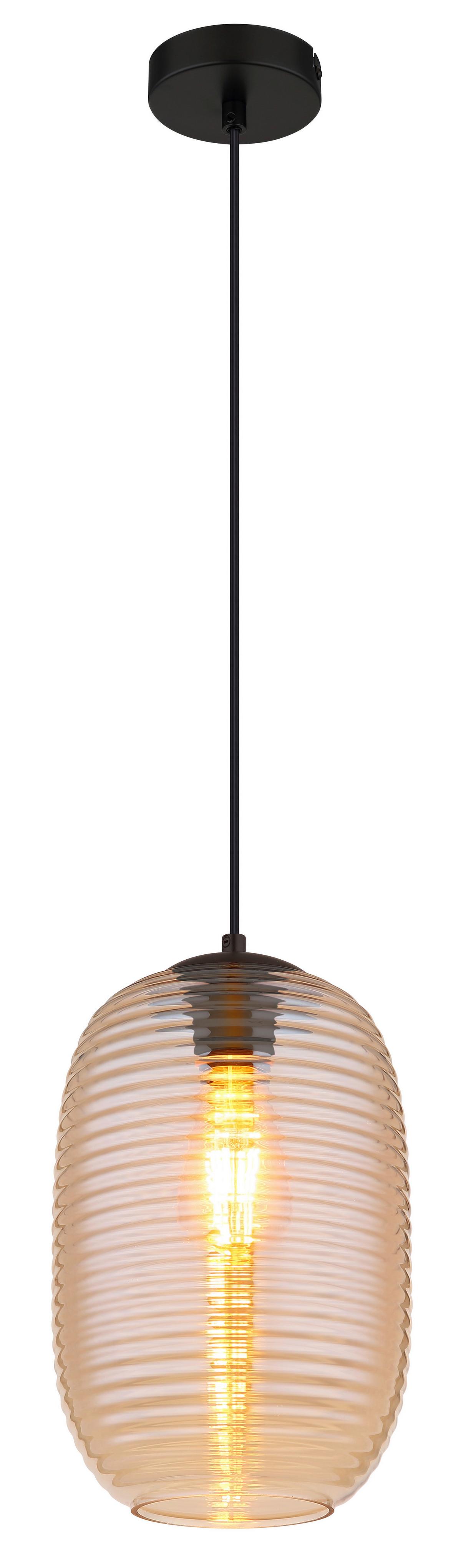 HÄNGELEUCHTE 15794HA JEFREY - Bernsteinfarben/Schwarz, Basics, Glas/Kunststoff (20/120cm) - Globo