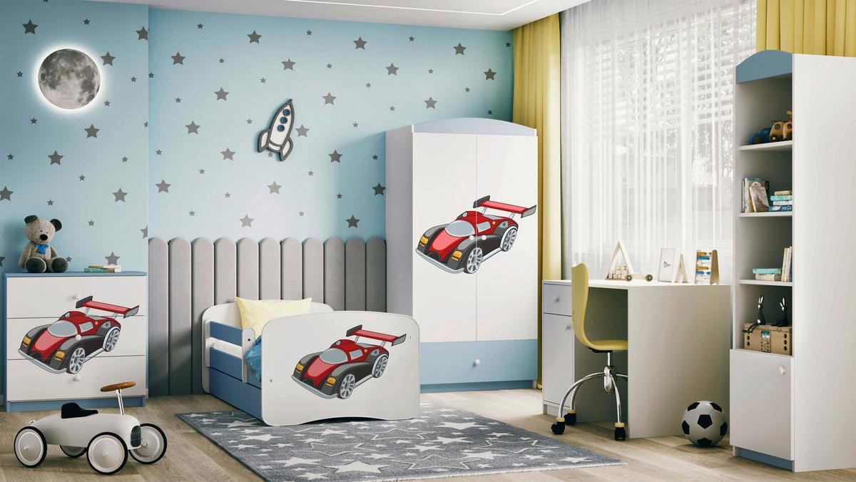 Otroška Postelja Babydreams, Bela, Modra, 80x160cm - modra/bela, Moderno, tekstil/leseni material (80/160cm) - MID.YOU