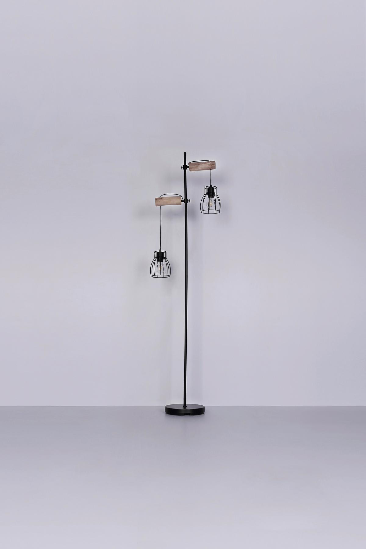 LAMPA STOJĄCA 15326-2SN MINA - kolor naturalny/czarny, Design, metal/drewno (47/168cm) - Globo