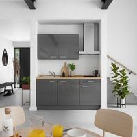 Küchenblock Flash Low m. Geräten Schieferfarben - Schieferfarben/Edelstahlfarben, MODERN, Holzwerkstoff/Metall (180cm) - Nobilia