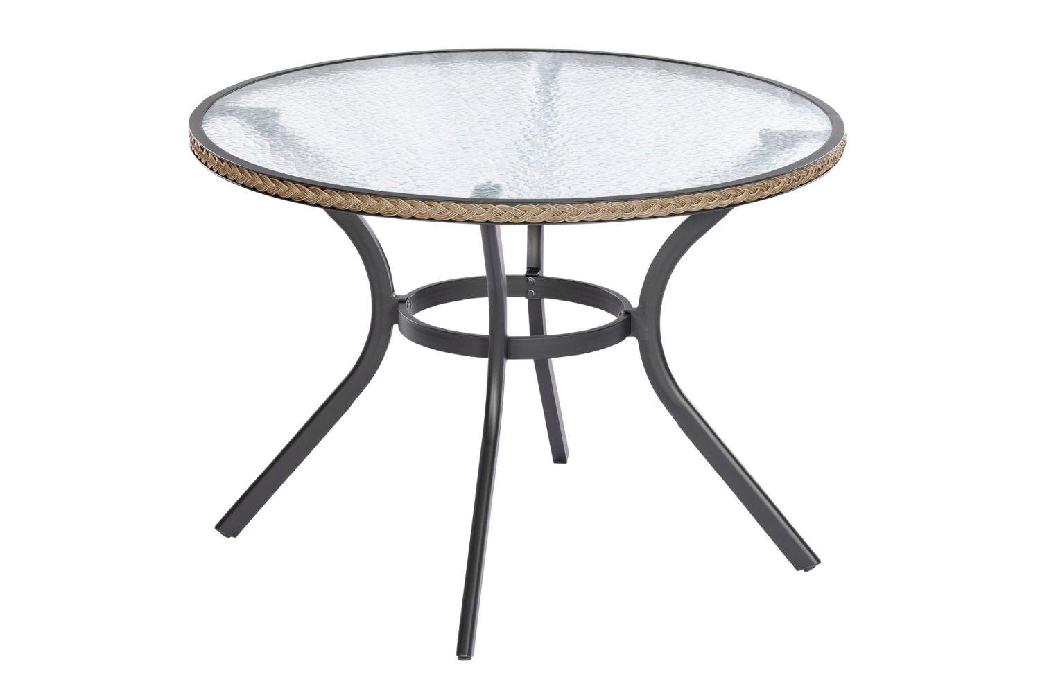 Gartentisch Ravenna Metall/ Glas/Kunststoff Ø 104 cm - Graphitfarben/Naturfarben, ROMANTIK / LANDHAUS, Glas/Kunststoff (104/74cm) - Gardenson