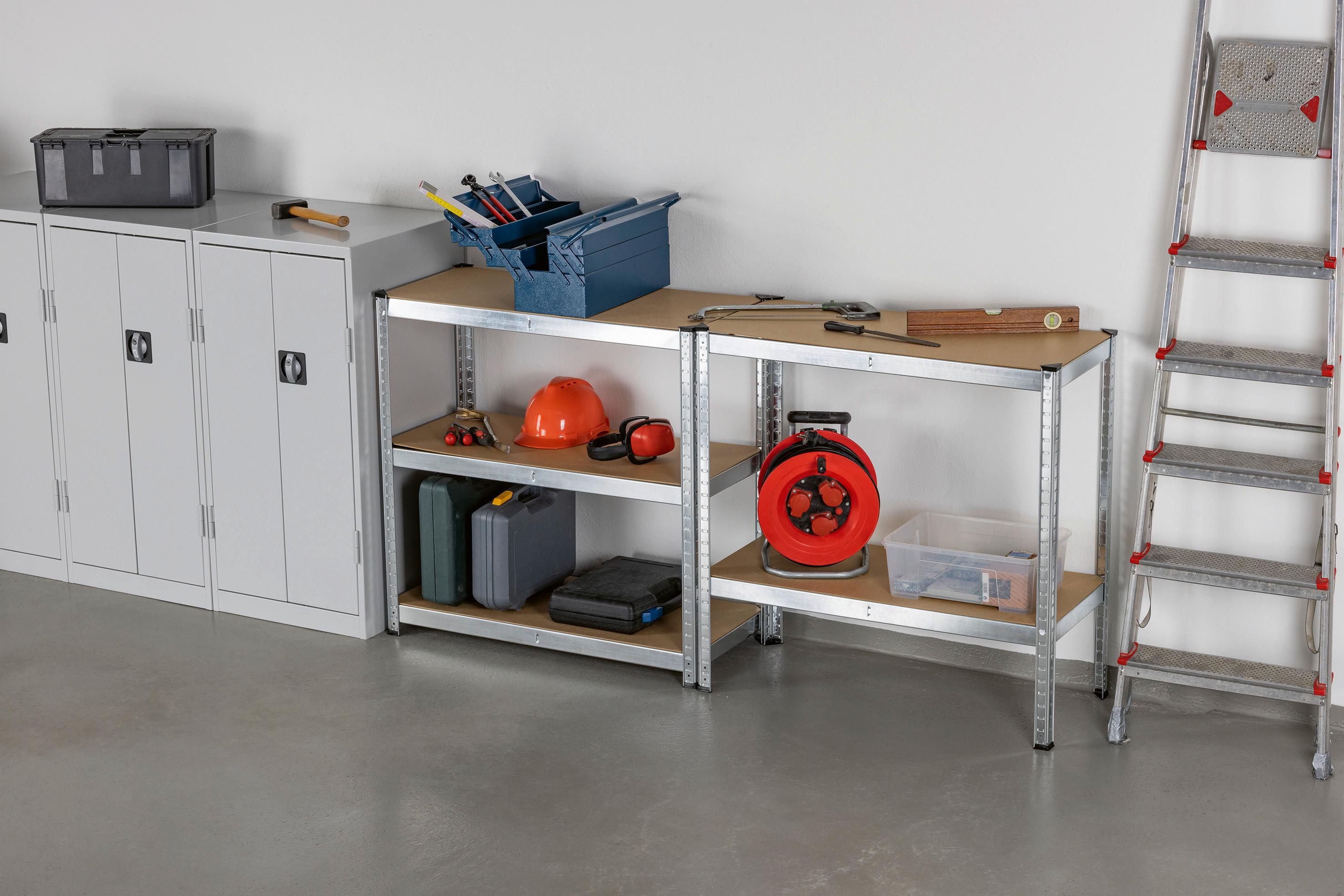 Schwerlastregal Easymaxx Silberfarben/Hellbraun - Hellbraun/Silberfarben, KONVENTIONELL, Holzwerkstoff/Kunststoff (40/90/180cm)