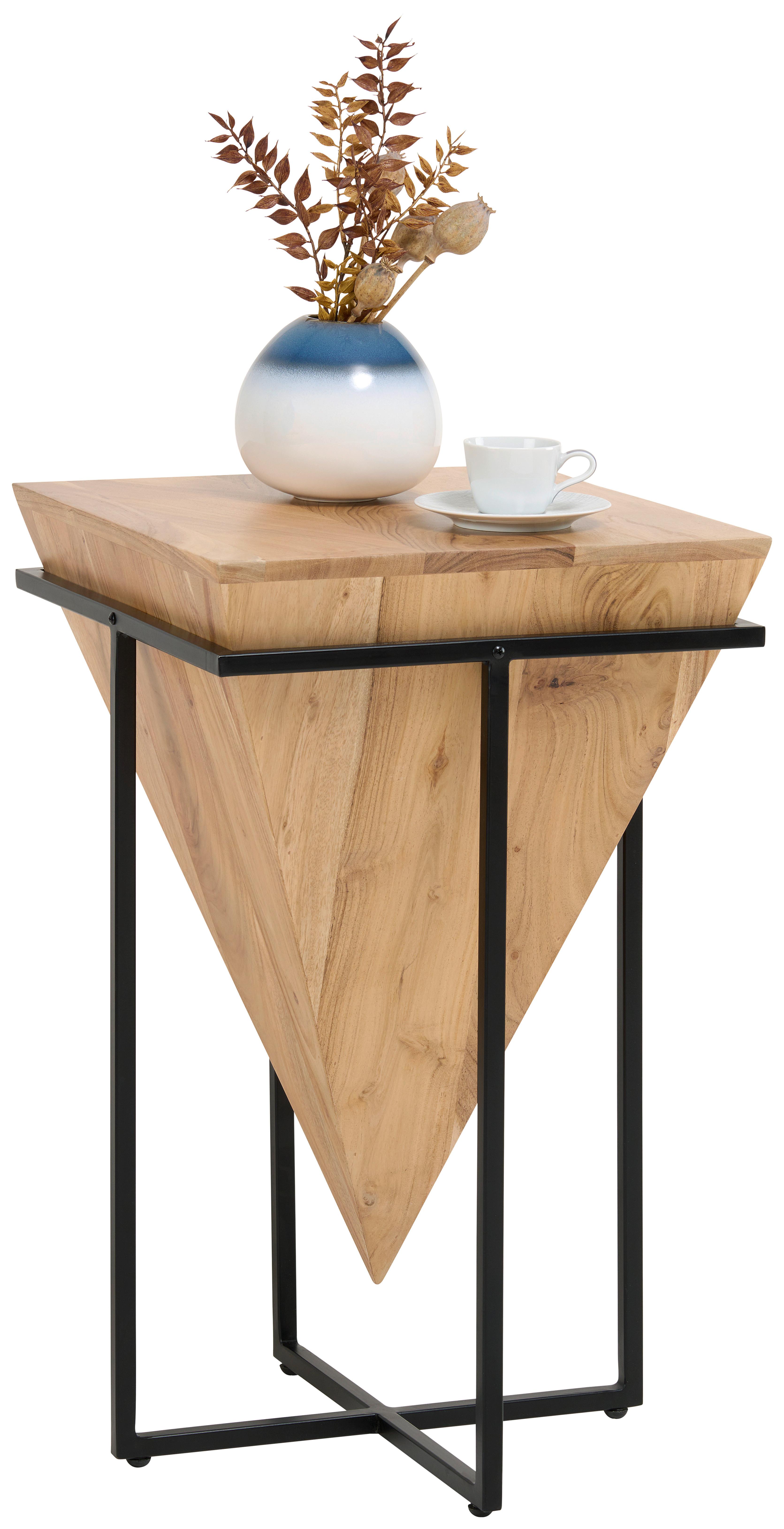 STOLIK BOCZNY SIRA II - kolor naturalny/czarny, Trend, metal/drewno (41/41/66cm) - Landscape