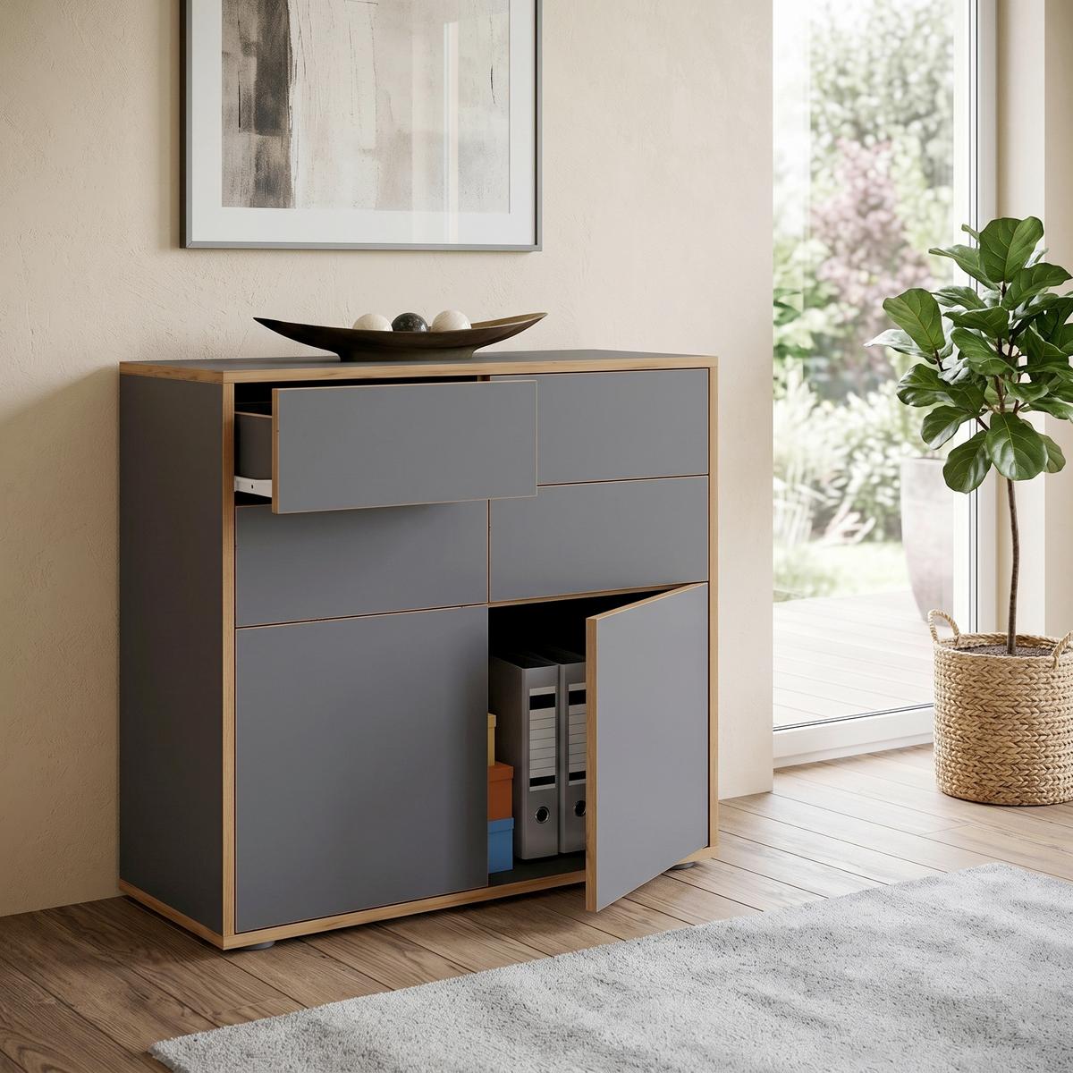 Komoda Salia B100, Antracit, Barva Hrasta - črna/medeni hrast, Design, umetna masa/leseni material (100/74/33cm) - MID.YOU
