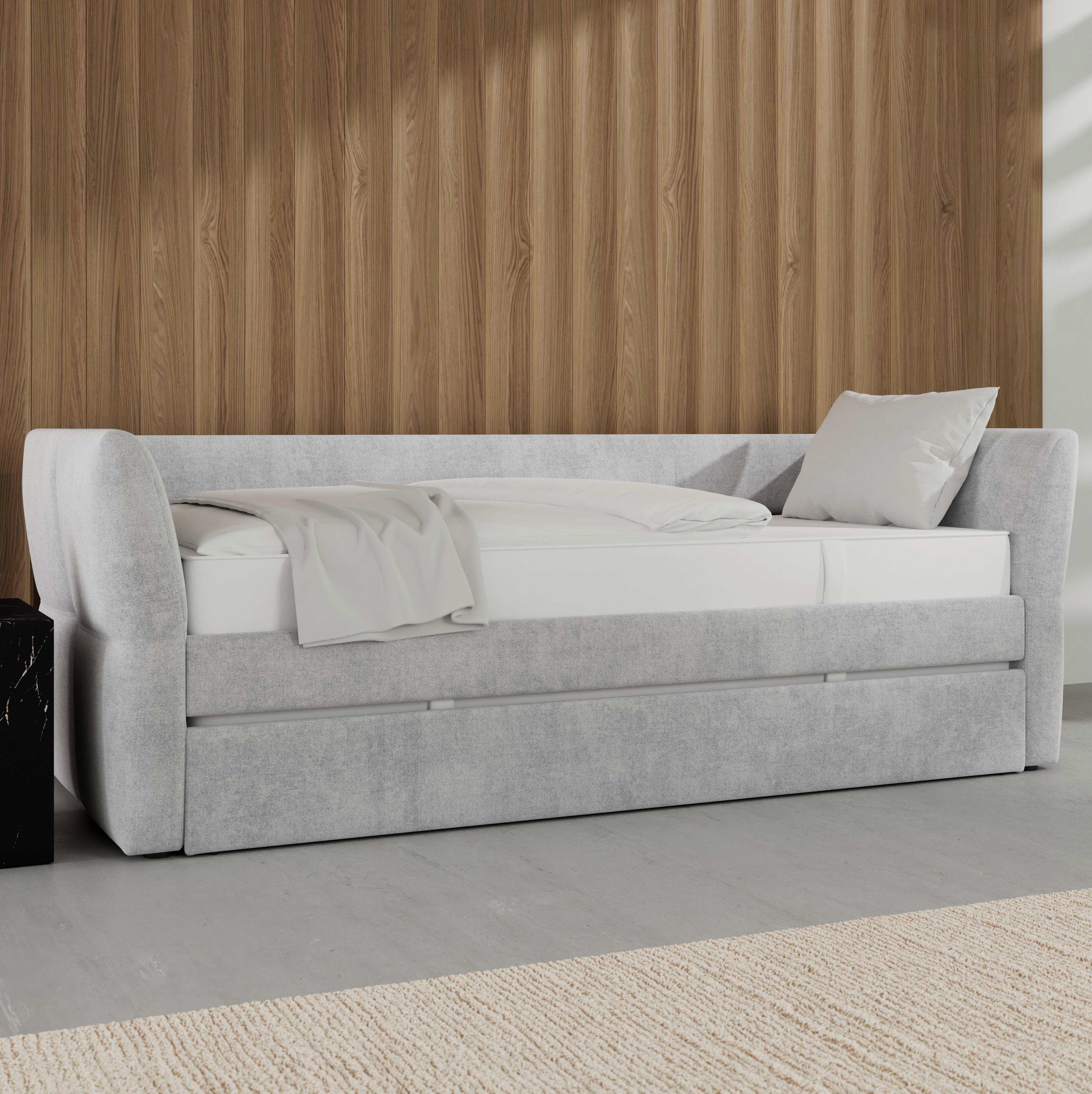 STOPPAD SÄNG DREAM - ljusgrå/ljusbrun, Modern, trä/textil (90/200cm) - Bessagi Home