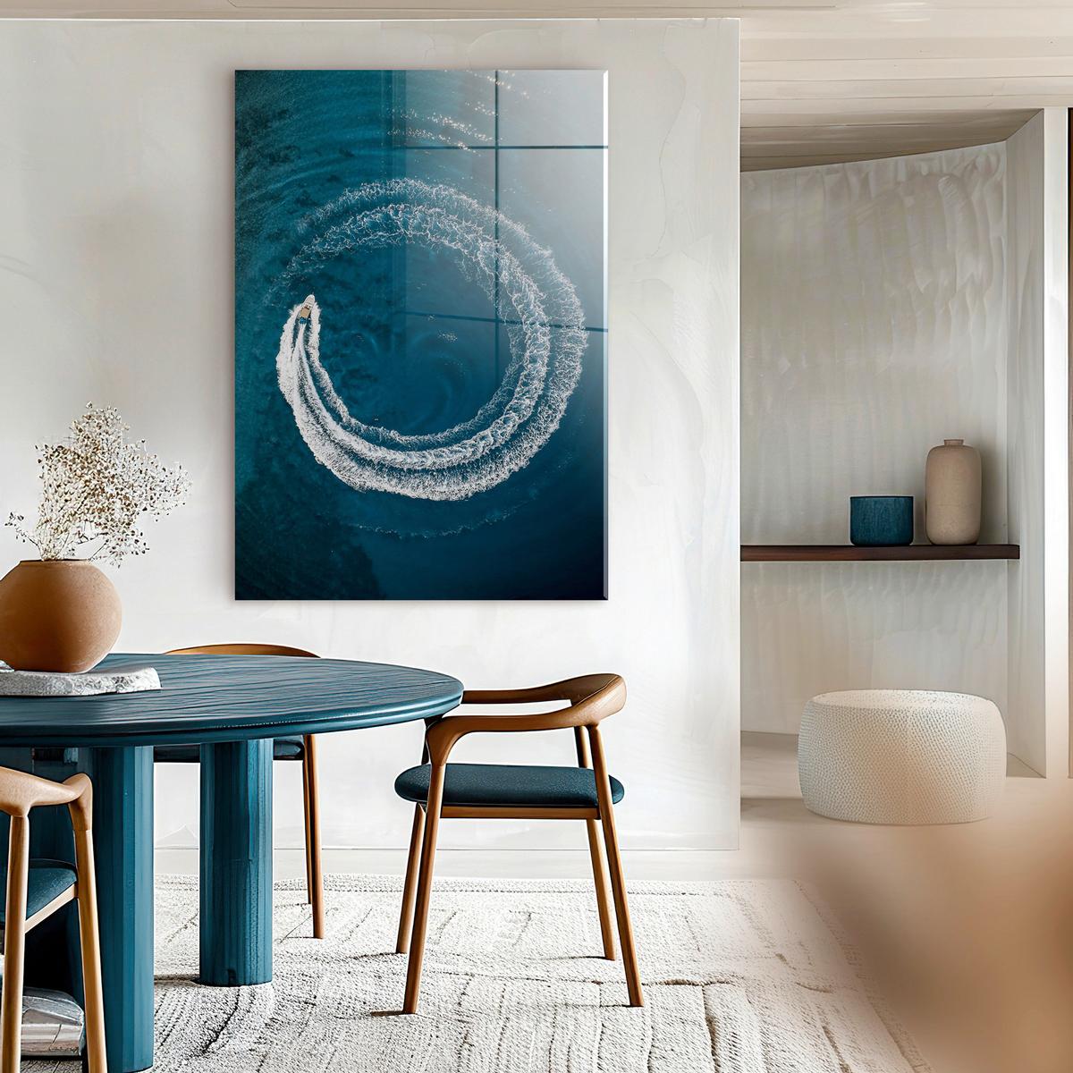 Glasbild Blau/Weiß ca. 120x80cmm - Blau/Weiß, Basics, Glas/Papier (120/80cm)