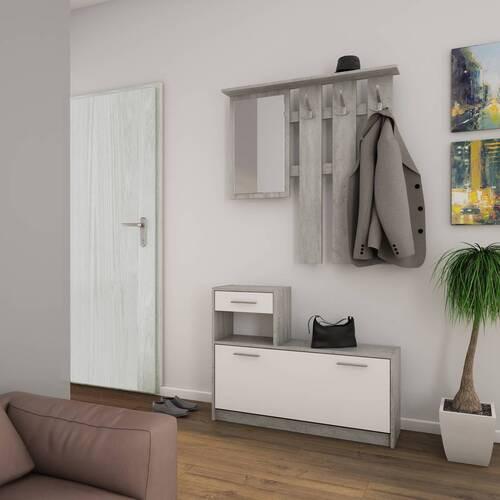Garderobe Tamina, Grau/Weiß - Weiß/Grau, MODERN, Glas/Holzwerkstoff (97/190/25cm) - MID.YOU
