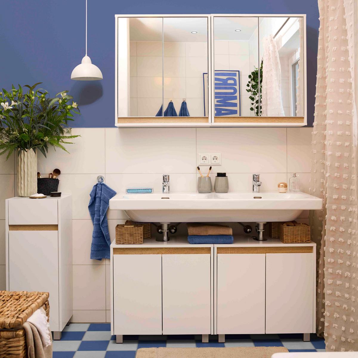 Waschbeckenunterschrank Massimo Weiß ca. 60x59x30 cm - Silberfarben/Weiß, MODERN, Kunststoff (60/59/30cm) - Bessagi Home