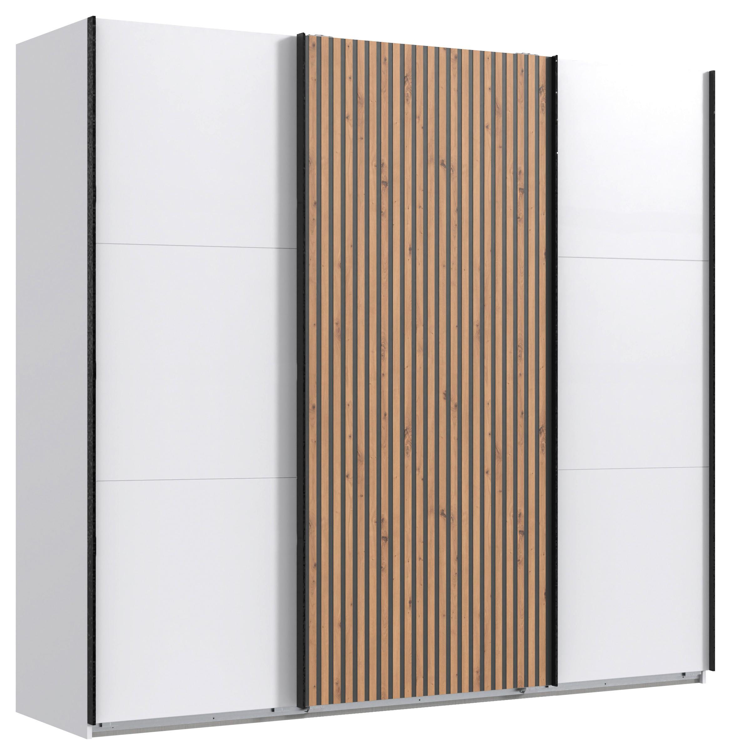 DULAP USI CULISANTE ANDORRA - alb/culoare lemn stejar, Konventionell, material pe bază de lemn (250/218/65cm) - Premium Living