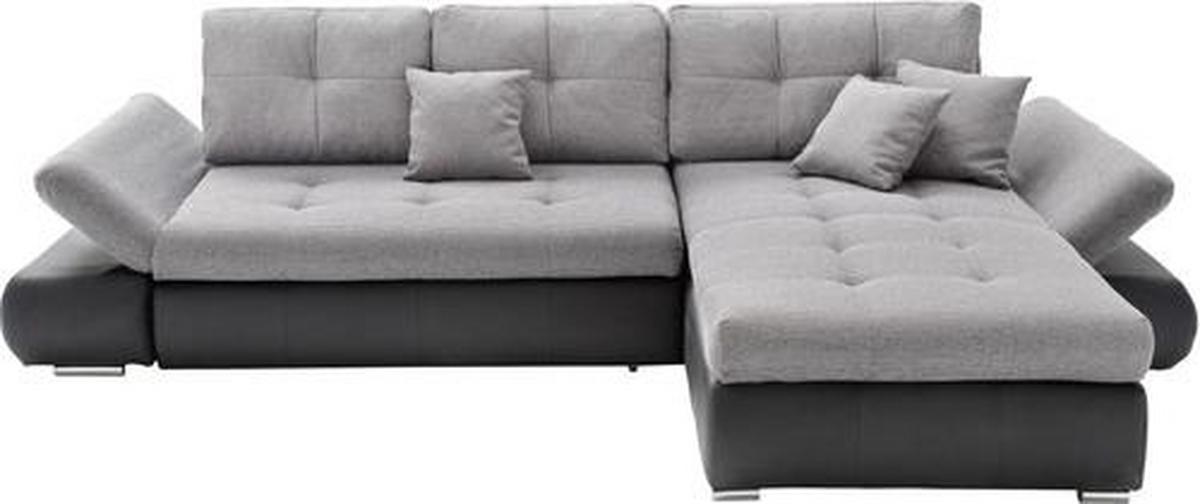Wohnlandschaft in Grau mit Bettfunktion - Schwarz/Grau, MODERN, Textil (303/185cm) - Based