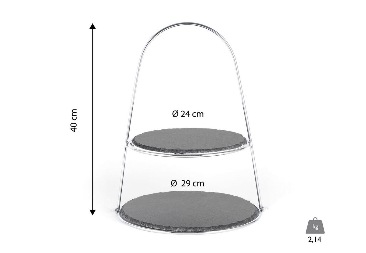 Suport brioșe 2 etaje - argintiu, Basics, metal/piatră (24/29/40cm) - Echtwerk