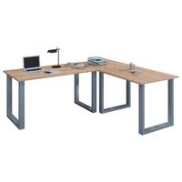 Kotna Pisalna Miza Lona, Hrast, 160x160cm - srebrne barve/hrast sonoma, Moderno, kovina/leseni material (160/160/76cm) - MID.YOU