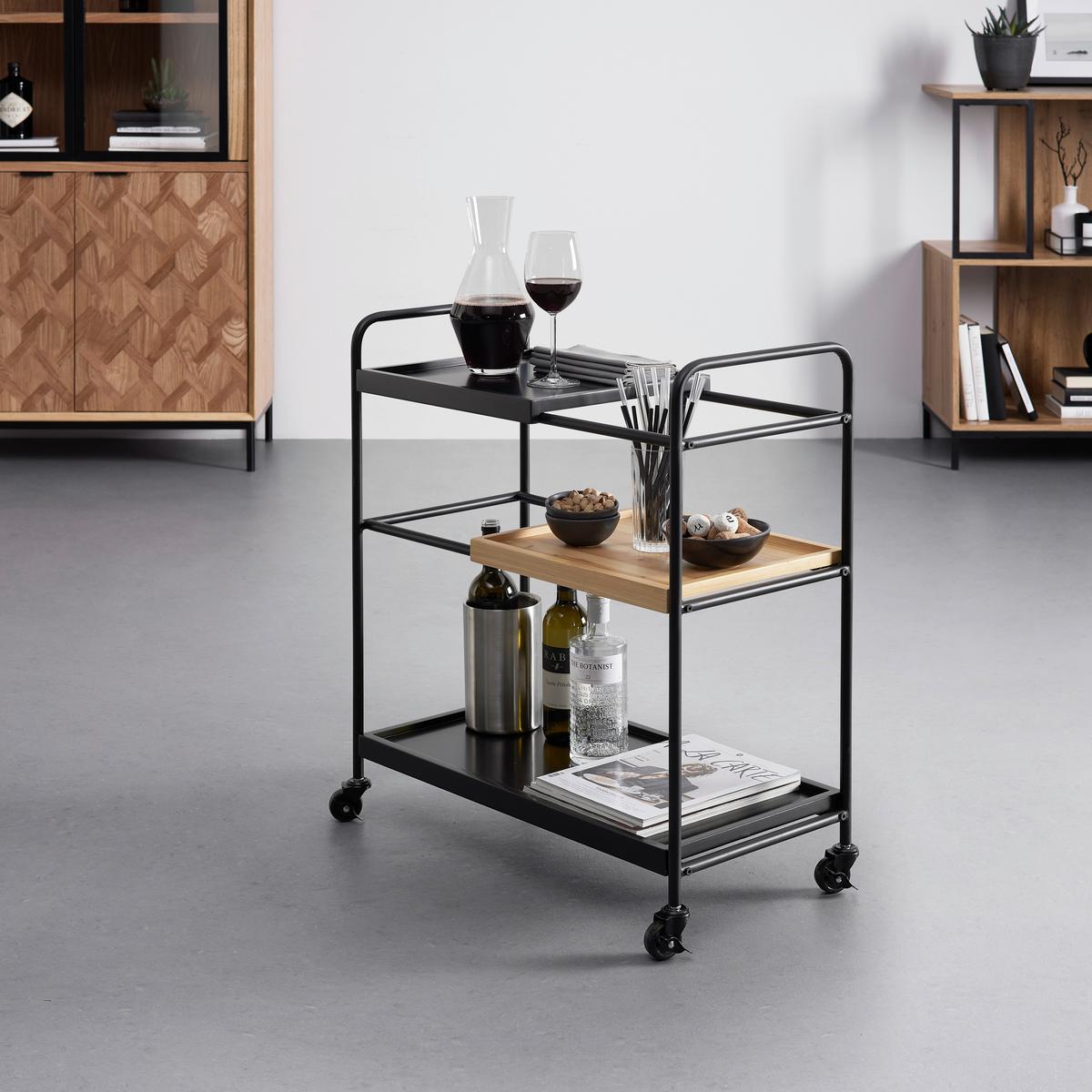 Rollwagen Giorgia Eichefarben/ Schwarz Echtholz/MDF - Eichefarben/Schwarz, MODERN, Holz/Kunststoff (70/79/34cm) - Bessagi Home