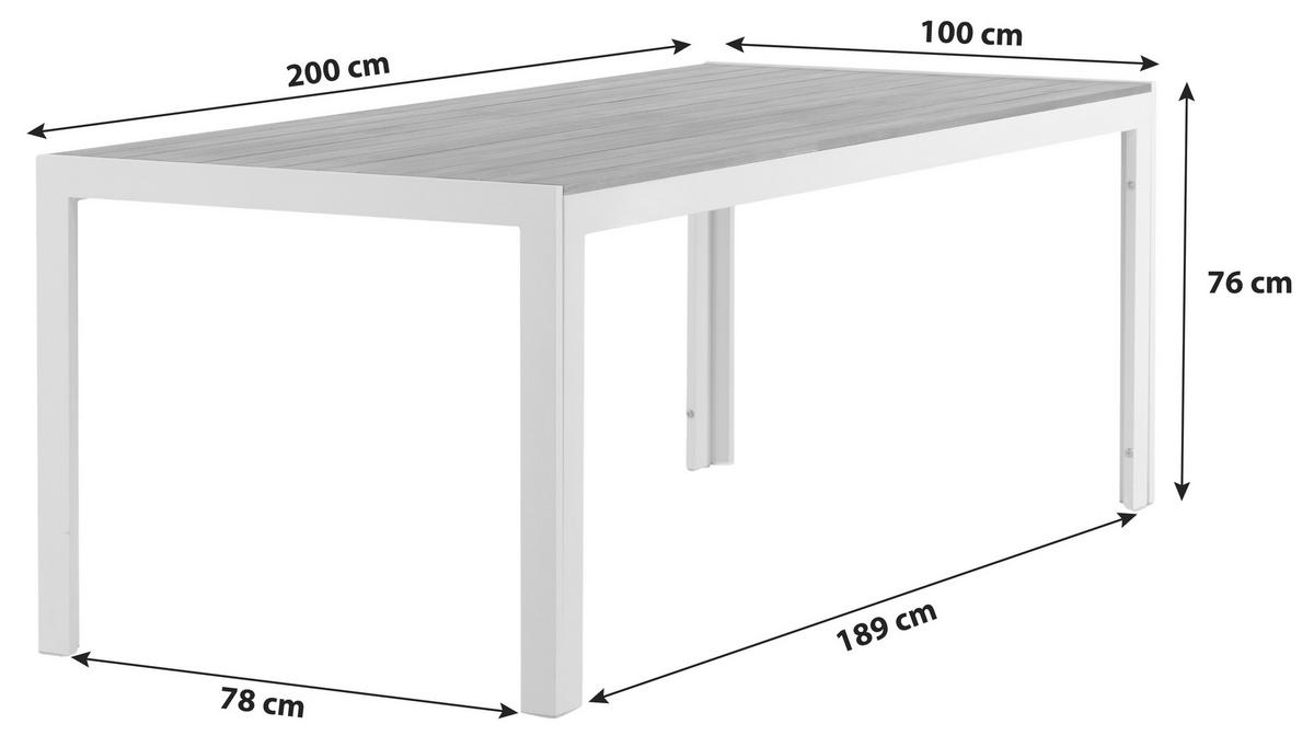 Gartentisch Bois ca. 200x100 cm Akazie massiv - Weiß/Akaziefarben, KONVENTIONELL, Holz/Metall (200/100/76cm) - Gardenson