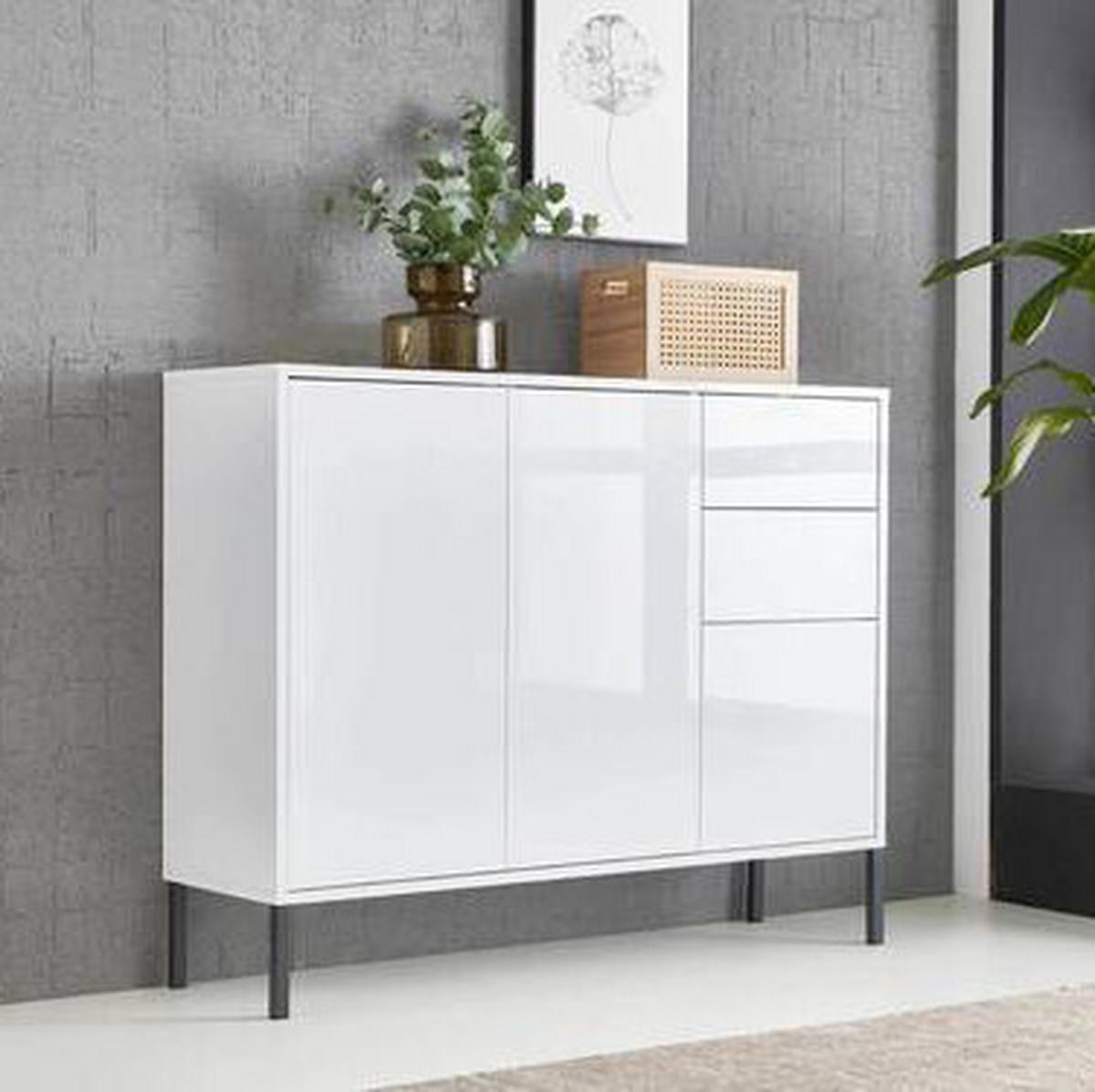 Kommode Mailand Typ 10 Weiß - Weiß Hochglanz/Anthrazit, MODERN, Holzwerkstoff/Metall (105,5/86/33cm) - MID.YOU